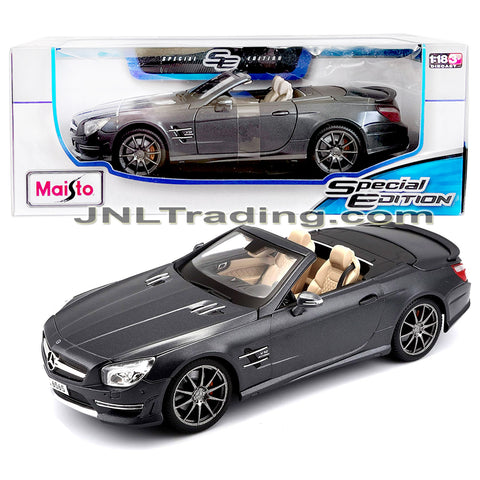 Maisto Special Edition Series 1:18 Scale Die Cast Car - Dark Grey Convertible Sports Coupe Mercedes-Benz SL 65 AMG with Display Base