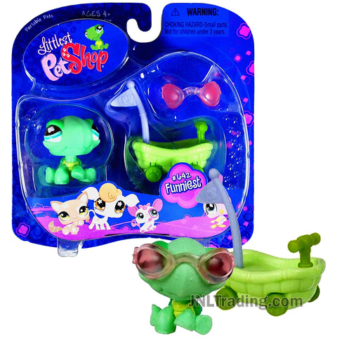 Year 2007 Littlest Pet Shop LPS Portable Pets Funniest Series Bobble Head Figure - TURTLE #642 with Sunglasses and Scooter