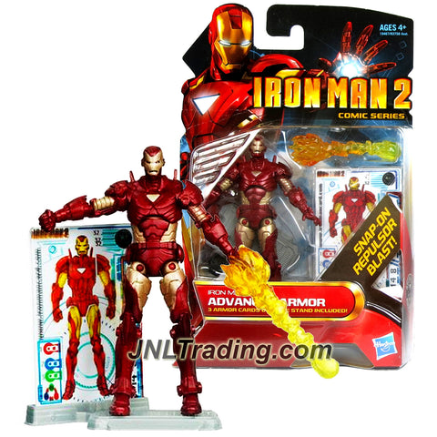 Hasbro Year 2010 Iron Man 2 Comic Series 4 Inch Tall Action Figure #32 - Iron Man ADVANCED ARMOR with Repulsor Blast, Display Base and 3 Armor Cards