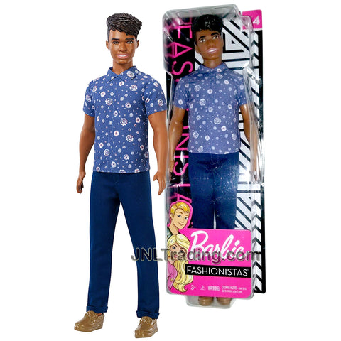 Year 2018 Barbie Ken Fashionistas Series 12 Inch Doll #114 - Muscular African American Model in Lavender Floral Shirt and Blue Denim Pants