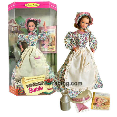 Year 1995 Barbie American Stories Collection 12 Inch Doll - 2nd Edition PIONEER Lady with Milk Can, Story Book and Doll Stand