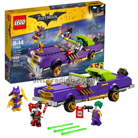 Year 2017 Lego The Batman Movie Series Set #70906 : THE JOKER NOTORIOUS LOWRIDER with Spring-Loaded Shooter Plus Batgirl, Harley Quinn and The Joker Minifigures (Total Pieces: 433)