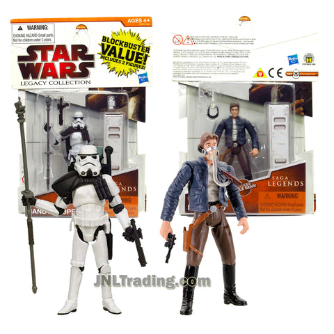 Star Wars Year 2009 Legacy Collection Saga Legends 2 Pack 4 Inch Tall Figure - HAN SOLO SL16 with Blaster, Breath Mask Plus SANDTROOPER SL10 with Staff and Blaster