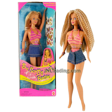 Year 1998 Barbie Butterfly Art Series 12 Inch Doll - BARBIE in Pink Bikinis with Blue Denim Skirt, Bracelet, Hairbrush and Tattoo Stickers