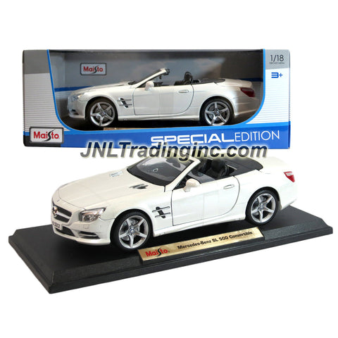 Maisto Special Edition Series 1:18 Scale Die Cast Car - White Roadster Sports Coupe MERCEDES BENZ SL 500 Convertible with Base(Dim:9-1/2"x4-1/2"x3")