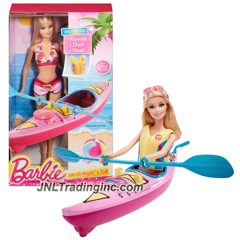 Mattel Year 2013 Barbie Beach Series 12 Inch Doll Set - LET'S GO KAYAK! (CCV22) with Barbie Doll, Kayak and Vest