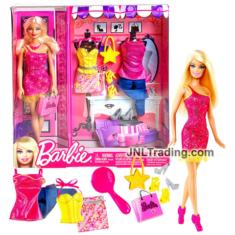 Year 2011 Fashion Series 12 Inch Doll Set - Caucasian Model BARBIE X4861 with Extra Outfits, Purse, Shoes and Hairbrush