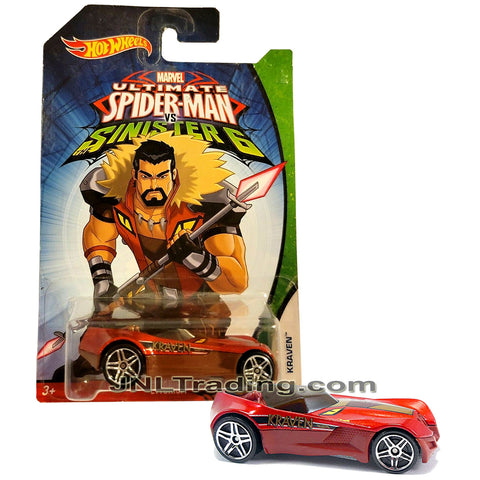 Year 2015 Hot Wheels Ultimate Spider-Man vs Sinister 6 Series 1:64 Scale Die Cast Car Set - Kraven Red Sports Car ETTORIUM