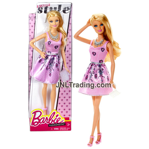 Year 2013 Barbie Fashionistas Style Series 12 Inch Doll Set - Caucasian Model BARBIE BLT10 in Pink Dress with Hearts Plus Necklace and Purse
