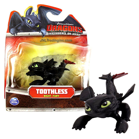 Spin Master Year 2013 Dreamworks Movie Series "DRAGONS - Defenders of Berk" 3 Inch Long Dragon Figure - Crouching Night Fury TOOTHLESS with Red Tail Fin