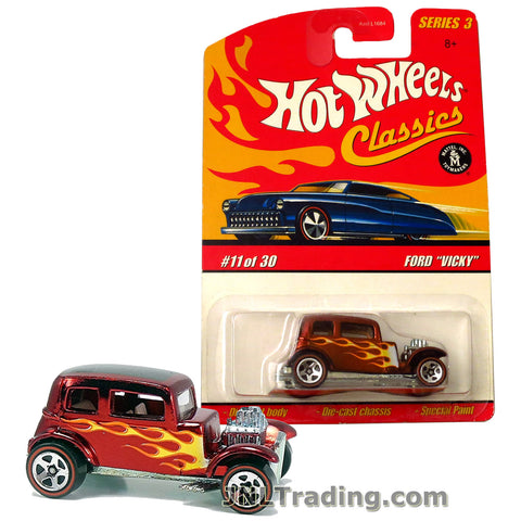 Hot Wheels Year 2007 Since '68  Series 1:64 Scale Die Cast Car Set #9 - Metallic Red Color Classic Hot Rods FORD VICKY L0739