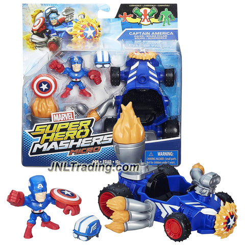Hasbro Year 2015 Marvel Super Hero Mashers Micro Series 2 Inch Tall Figure Set - CAPTAIN AMERICA RACER with Captain America, Helmet and Shield