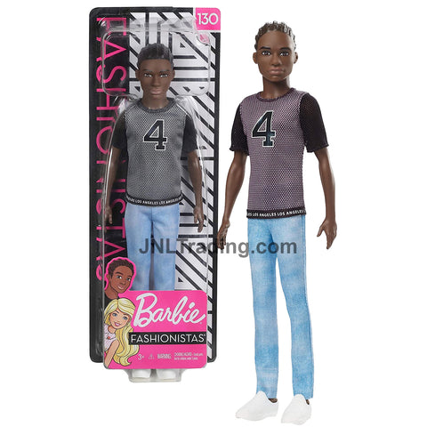 Year 2018 Barbie Fashionistas Series 12 Inch Doll Set #130 - Slim African American KEN GDV13 in #4 Los Angeles Black Tops and Blue Denim Pants