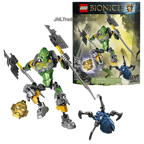 Lego Year 2015 Bionicle Series 8 Inch Tall Figure Set #70784 - LEWA Master of Jungle with Convertible X-Glider/Battle Axes, 2 Swords Plus Golden Jungle Mask and Skull Spider (Total Pieces: 85)