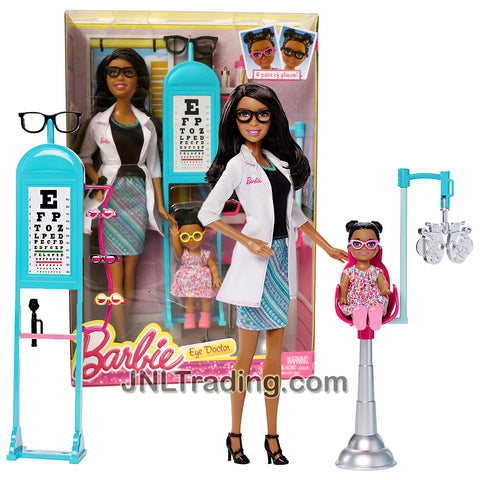 Mattel Year 2014 Barbie Career Series 12 Inch Doll Set - NIKKI as EYE DOCTOR CKJ73 with Toddler, Chair, Eye Chart with Stand, 4 Glasses, Phoropter and Pocket Ophthalmoscope