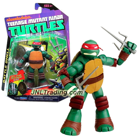 Playmates Year 2013 Nickelodeon Teenage Mutant Ninja Turtles Battle Shell Series 5" Tall Figure - RAPHAEL with Weapon Storage Shell, Sais & Shurikens