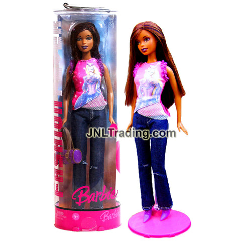 Year 2006 Barbie Fashion Fever Series 12 Inch Doll - African American Model CHRISTIE J1383 in Pink Sleeveless Tops with Purse and Display Stand