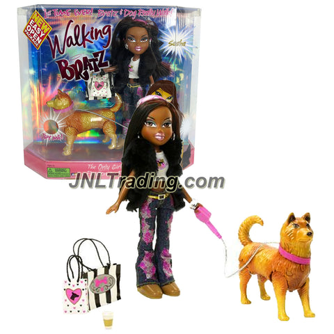 MGA Entertainment Walking Bratz Series Electronic 10 Inch Doll - SASHA with Dog on Leash Plus Shopping Bag and Coffee Cup