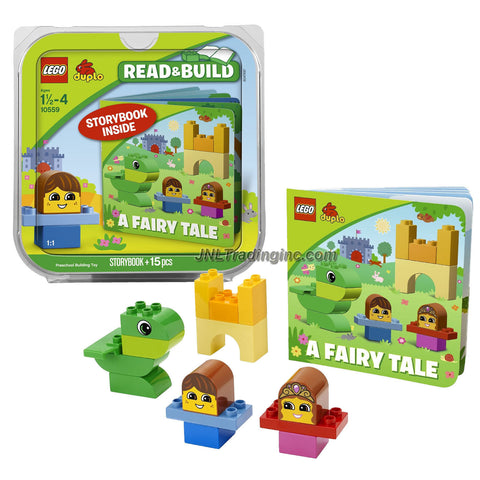 Lego Duplo Year 2013 Read and Build Series Set #10559 - A FAIRY TALE with Prince Jake, Princess Rose, Jed the Friendly Dragon and a Castle Tower Plus Storybook (Total Pieces: 15)