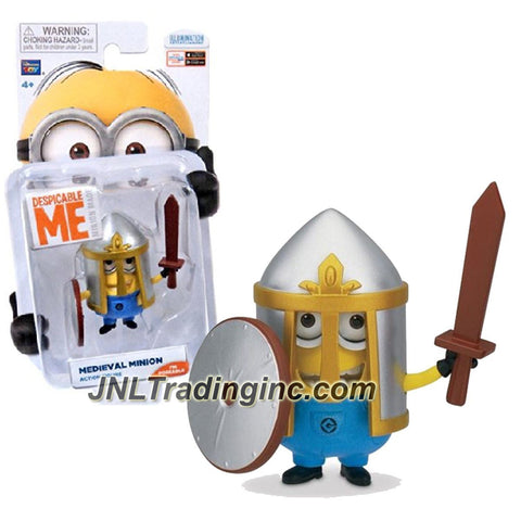 Thinkway "Despicable Me 2" Movie Series 2-1/2 Inch Tall Poseable Action Figure - MEDIEVAL MINION with Helmet, Sword and Shield