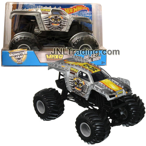 Hot Wheels Year 2017 Monster Jam 1:24 Scale Die Cast Metal Body Official Truck - 11 Times Champion Silver Maximum Destruction MAX-D DWN91 with Monster Tires, Working Suspension and 4 Wheel Steering