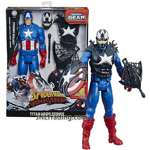 Year 2020 Marvel Spider-Man Maximum Venom Titan Hero Series 12 Inch Tall Figure - CAPTAIN AMERICA with Venomized Blast Gear