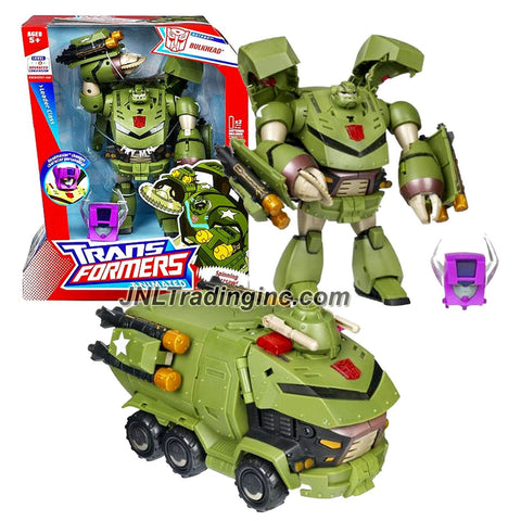 Hasbro Year 2008 Transformers Animated Series Leader Class 8 Inch Tall Robot Action Figure with Electronic Lights and Sounds - BULKHEAD with Spinning Buzzsaw, Removable Air Torpedoes, and Headmaster Helmet (Vehicle Mode: Armored Truck)