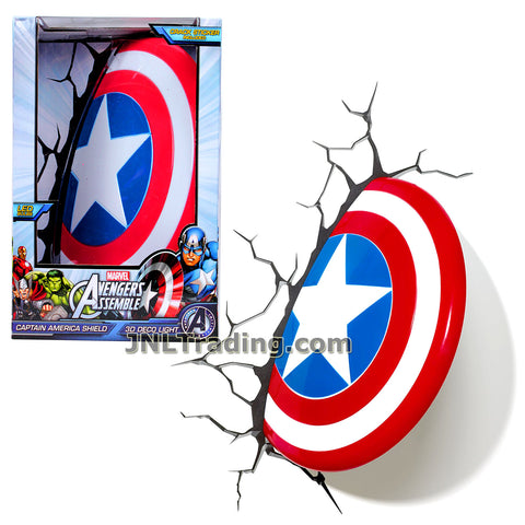 3DLightFX Marvel Avengers Assemble Series Battery Operated 10 Inch Tall 3D Deco Night Light - CAPTAIN AMERICA SHIELD with Light Up LED Bulbs and Crack Sticker