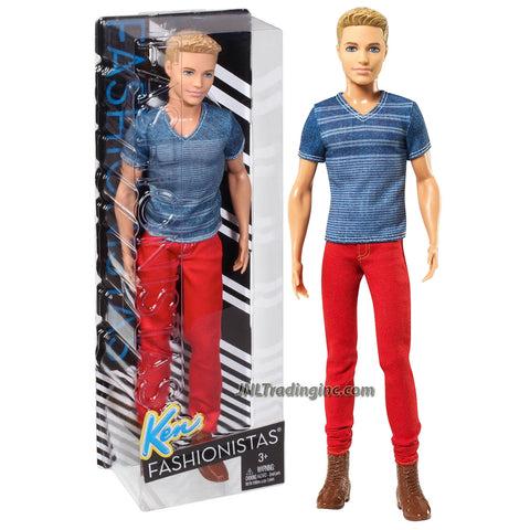 Mattel Year 2014 Barbie Ken Fashionistas Series 12 Inch Doll - KEN (CFG19) with Blue T-Shirt, Red Denim Pants and Brown Shoes