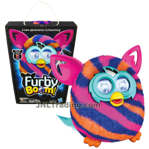 Furby Year 2013 Boom Series 5 Inch Tall Electronic App Plush Toy Figure - Blue, Pink and Orange Diagonal Pattern FURBY
