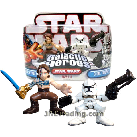 Star Wars Year 2007 Galactic Heroes Series 2 Pack 2 Inch Tall Mini Figure - ANAKIN SKYWALKER with Lightsaber and CLONE TROOPER with Blaster
