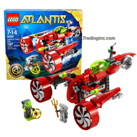 Atlantis Series Lego Year 2009 Set #8060 - TYPHOON TURBO SUB with Key Grabbing Claw, Torpedo Shooter and Yellow Atlantis Treasure Key Plus Shark Warrior and Heroic Diver Minifigures (Pieces: 197)