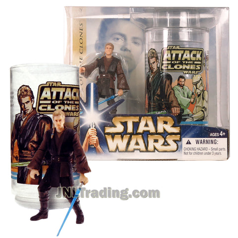 Star Wars Year 2004 Attack of the Clones Series 4 Inch Tall Figure Set - ANAKIN SKYWALKER with Blue Lightsaber Plus Collectible Cup