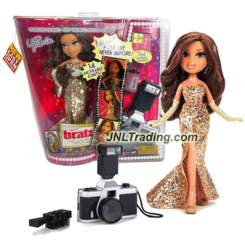 MGA Entertainment Bratz The Movie Series 10 Inch Doll Set - Movie Stars YASMIN in Golden Dress with Gloves, Film Roll, Hairbrush and Camera