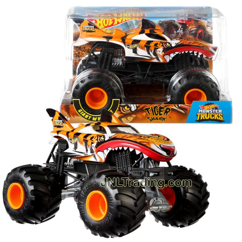 Hot Wheels Year 2018 Monster Jam 1:24 Scale Die Cast Metal Body Official Monster Truck Series - TIGER SHARK FYJ92 with Monster Tires, Working Suspension and 4 Wheel Steering