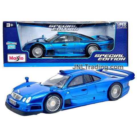 Maisto Special Edition Series 1:18 Scale Die Cast Car - Blue Sports Race  Car Mercedes-Benz CLK-GTR Street Version with Display Base