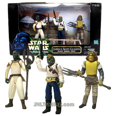 Star Wars Year 1998 The Power of the Force Series 3 Pack 4 Inch Tall Figure - JABBA'S SKIFF GUARD with Klaatu, Barada and Nikto Plus Weapon Accessories
