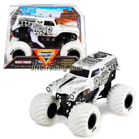 Year 2022 Monster Jam 1:24 Scale Die Cast Official Truck - White GRAVE DIGGER with Monster Tires and Working Suspension