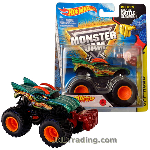 Hot Wheels Year 2014 Monster Jam 1:64 Scale Die Cast Truck OFF-ROAD Series - DRAGON CFT42 with Snap-On Battle Slammer (D: 3-1/2" x 2-1/4" x 2-1/2")