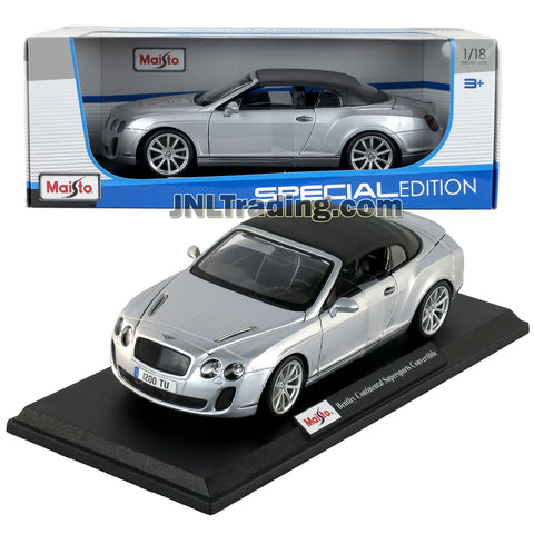 Maisto Special Edition Series 1:18 Scale Die Cast Car - Silver Color Grand Tourer GT Bentley Continental SUPERSPORTS Convertible with Display Base (Dimension: 9-1/2" x 4" x 3")