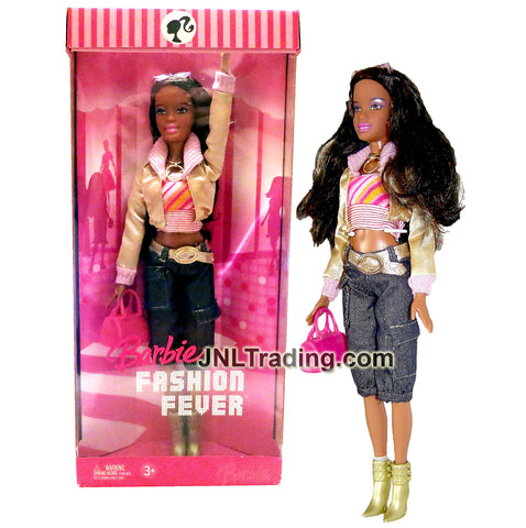 Year 2006 Barbie Fashion Fever Series 12 Inch Doll - African American Model NIKKI K8415 in Gold Jacket & Denim Pants with Sunglasses, Necklace & Purse