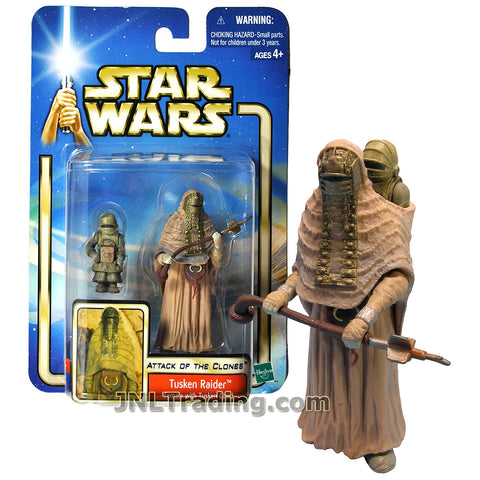 Star Wars Year 2002 Attack of the Clones 4 Inch Tall Figure #08 -  Female TUSKEN RAIDER with Tusken Child and Gaffi Stick