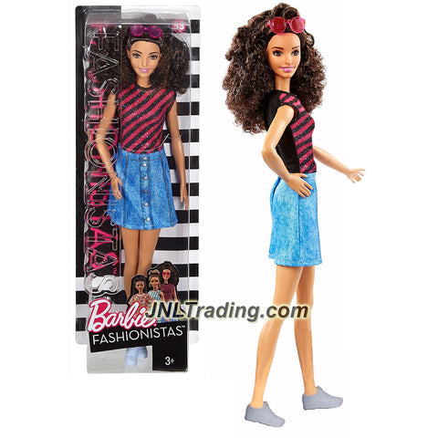 Mattel Year 2016 Barbie Fashionistas 12 Inch Doll - SPANISH BARBIE (DVX77) in Pink Black Dazzle Stripes Top and Blue Denim Skirt