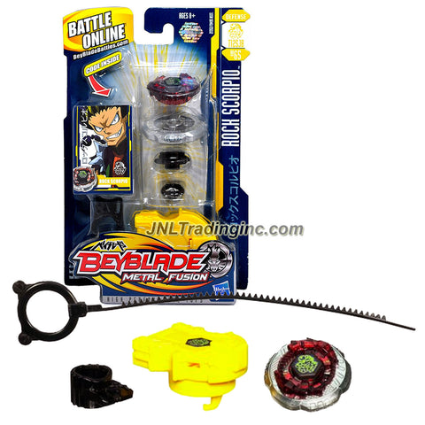 Hasbro Year 2010 Beyblade Metal Fusion High Performance Battle Tops - Defense T125JB BB65 ROCK SCORPIO with Face Bolt, Scorpio Energy Ring, Rock Fusion Wheel, Tornado T125 Spin Track, Jog Ball JB Performance Tip and Ripcord Launcher Plus Online Code