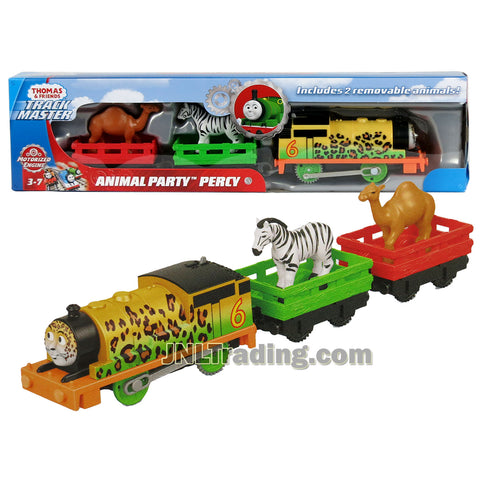Thomas and Friends Year 2018 Trackmaster Series Motorized Railway 3 Pack Train Set - ANIMAL PARTY PERCY with 2 Cage Cars, Zebra & Camel