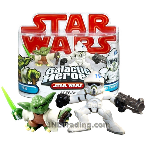 Star Wars Year 2009 Galactic Heroes Series 2 Pack 2 Inch Tall Mini Figure - YODA with Lightsaber and ARF TROOPER with Blaster