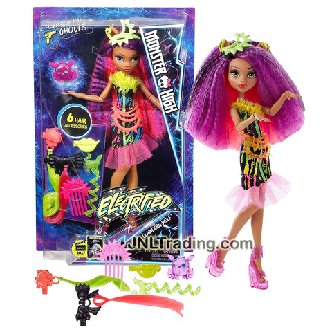Mattel Year 2016 Monster High Electrified Series 11 Inch Doll Set - Daughter of Werewolves CLAWDEEN WOLF with 6 Hair Accessories and Electric Monster Pet