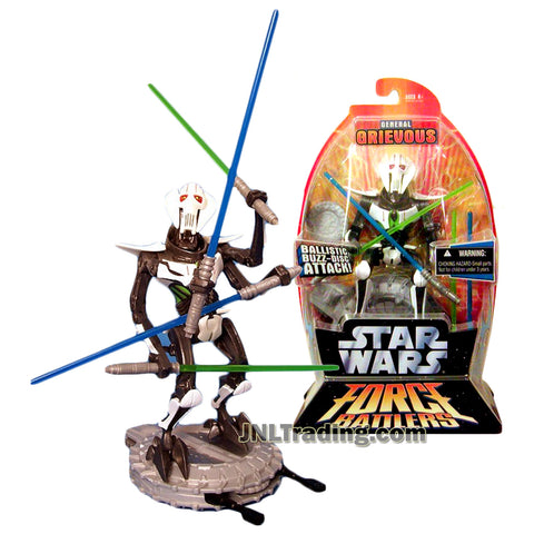 Star Wars Year 2005 Force Battlers Series 7 Inch Tall Figure - GENERAL GRIEVOUS with 4 Lightsabers and Glider with Buzz Disc