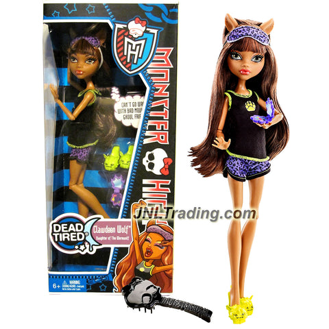 Mattel Monster High "Dead Tired" Series 10 Inch Doll - Clawdeen Wolf "Daughter of The Werewolf" with Pair of Slippers, Compact Powder Case, Hairbrush and Doll Stand (X4516)