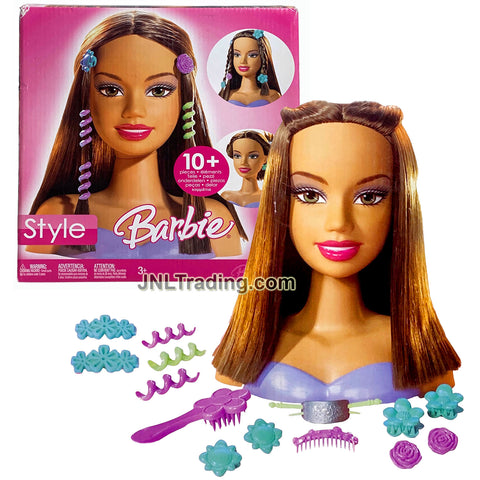 Year 2006 Barbie STYLE Styling Head - Hispanic Model TERESA K9236 with 10+ Pieces of Hair Accessories and Hairbrush